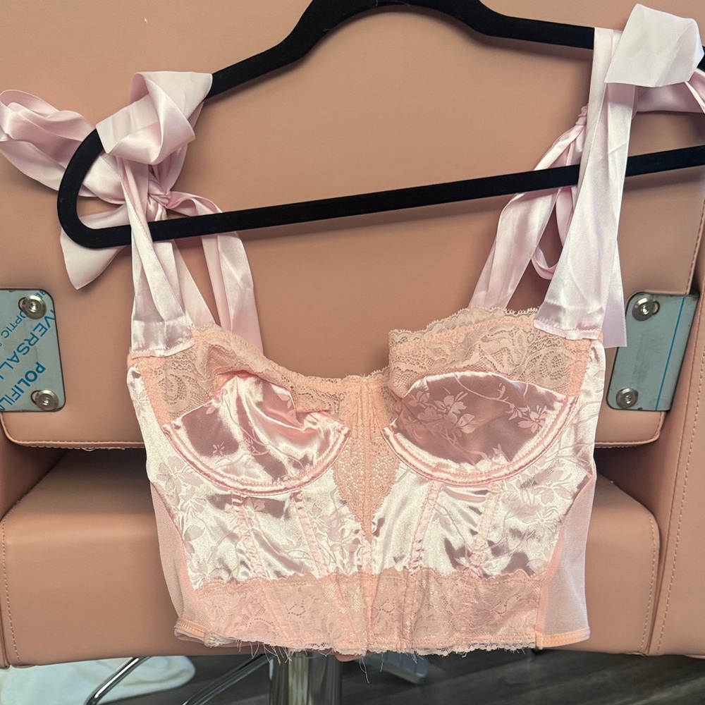 SHEIN Pink Satin Lace Bra